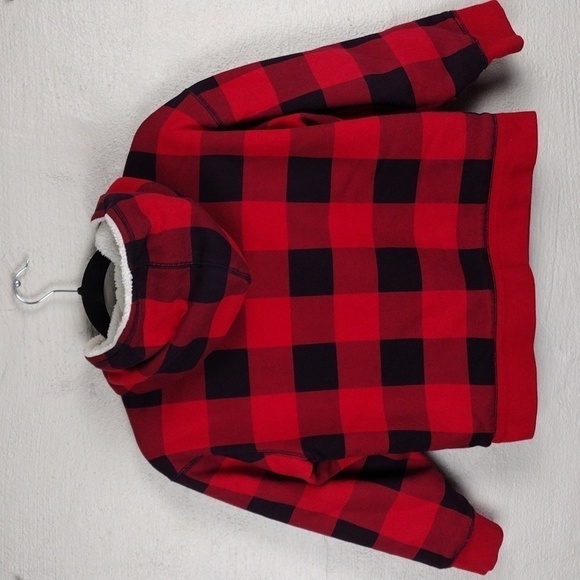Lands' End Red Buffalo Check Fleece Lined Hooded Long Sleeve Zip Up Winter Coat - Picture 9 of 12